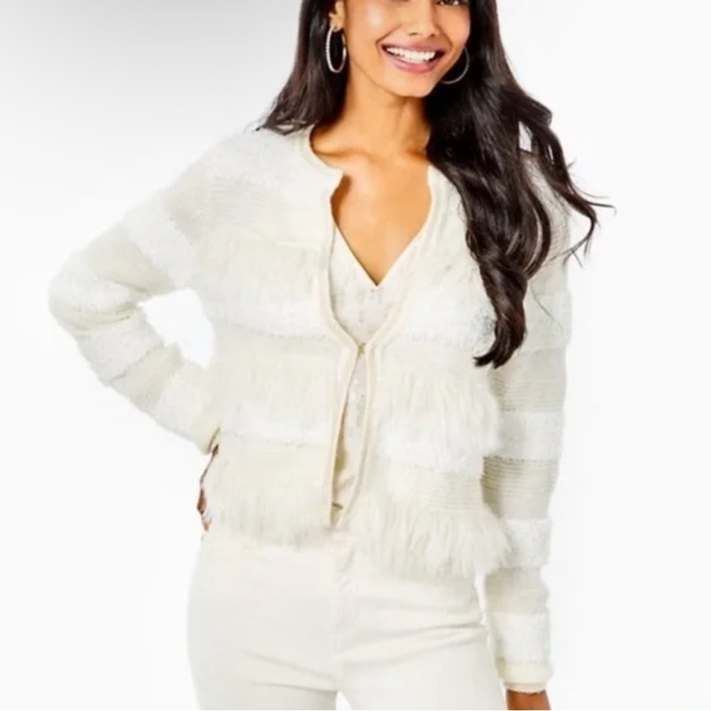 Lilly Pulitzer Cream Cardigan Sweater with Textured Knit